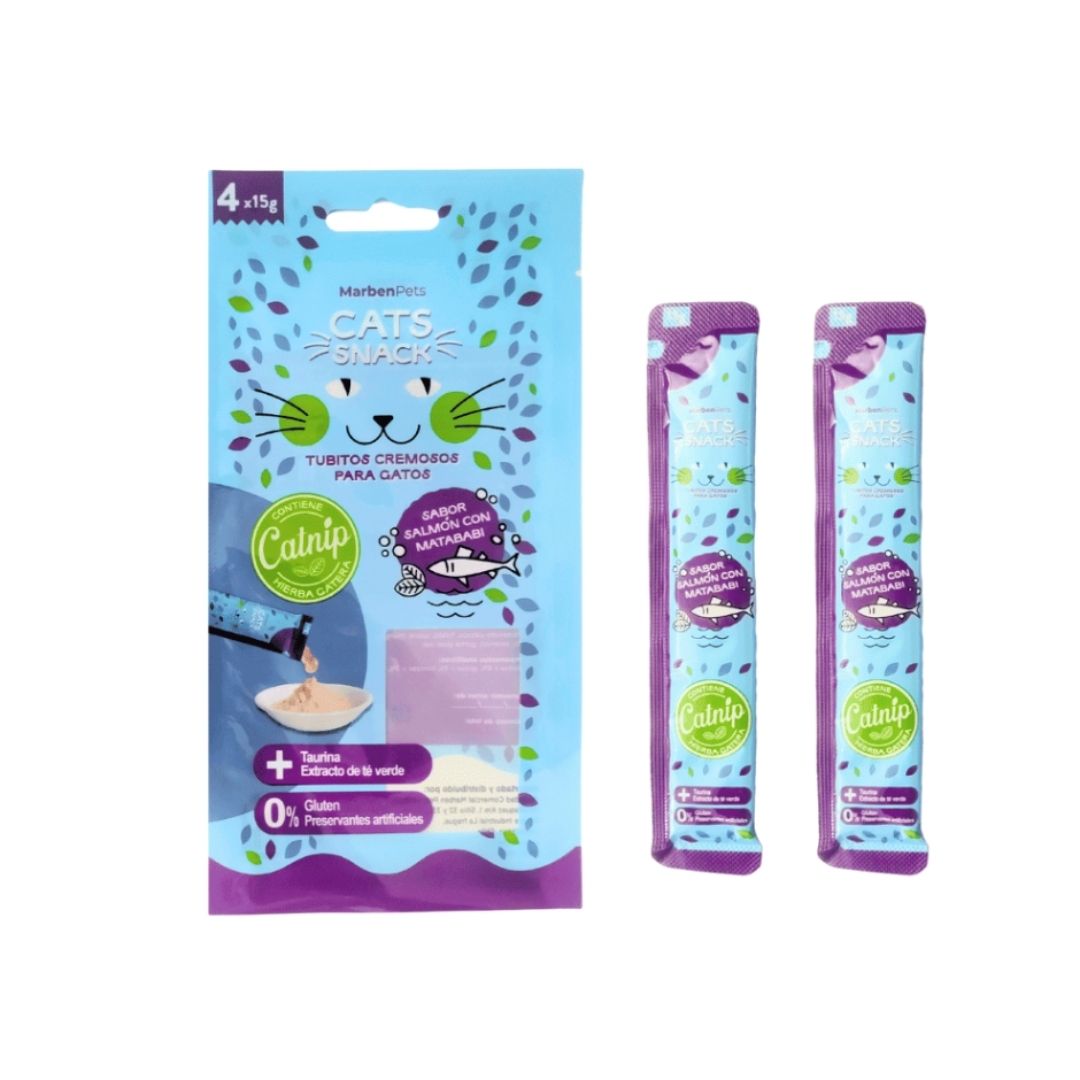CATS SNACK TUBITO CREMOSO SALMÓN CON MATATABI Y CATNIP