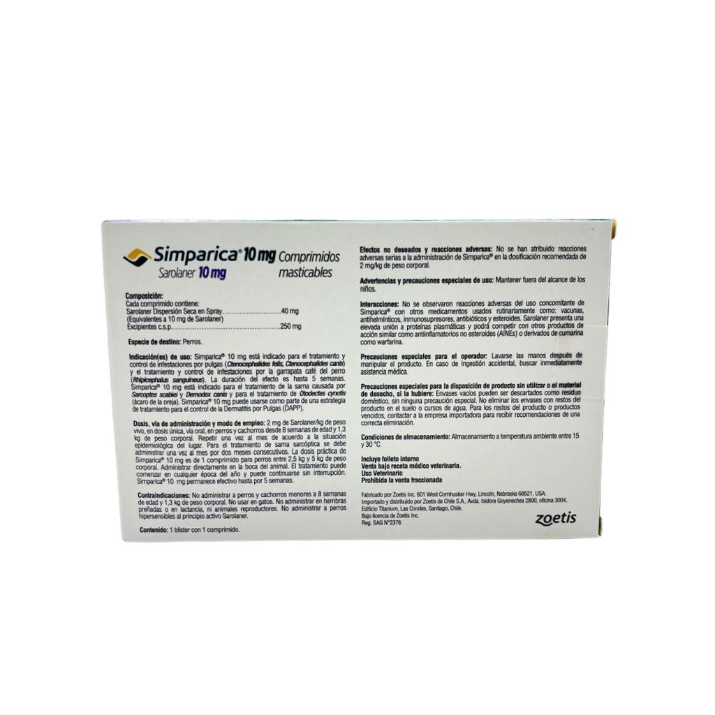 SIMPARICA 10MG 2.5 A 5 KILOS (1 COMP)