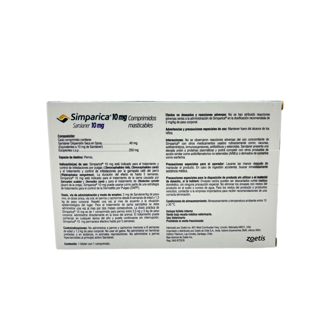 SIMPARICA 10MG 2.5 A 5 KILOS (1 COMP)