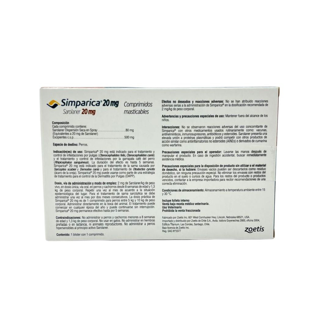 SIMPARICA 20MG 5 A 10 KILOS (1 COMP)