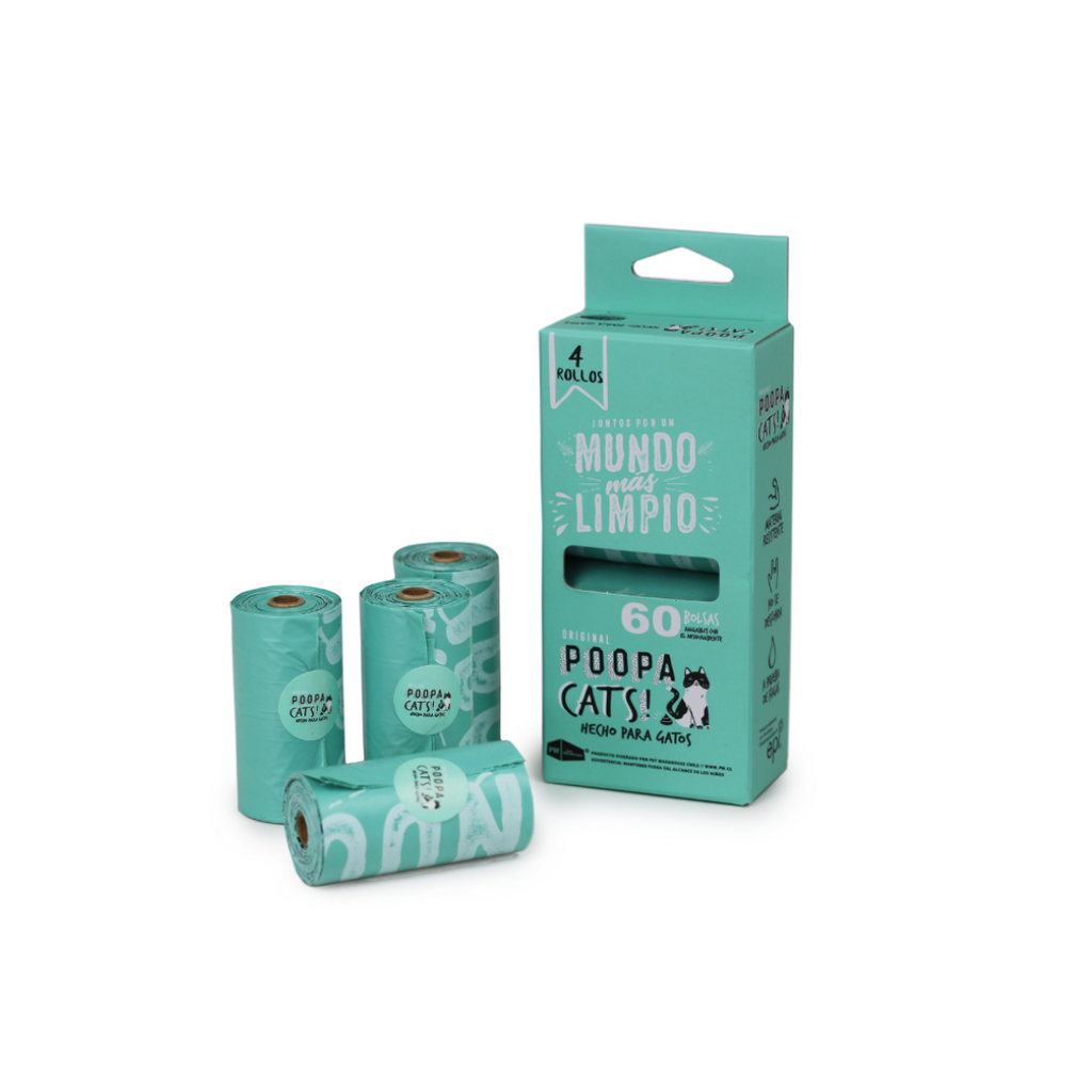 POOPA CATS PACK 4 ROLLOS DE 15 BOLSAS 33X33CM